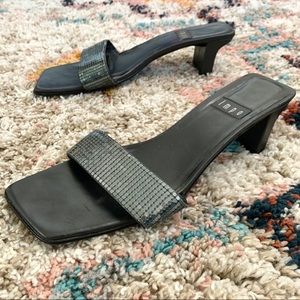 Vintage 90s Square Toe Metallic Chain Strap Heels